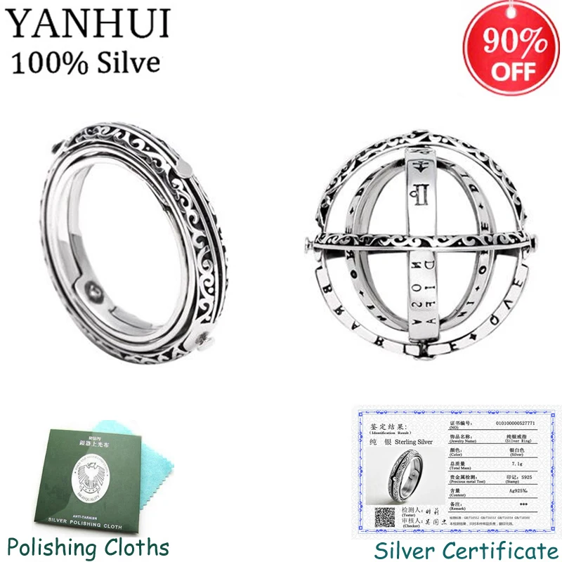 

With Certificate Creative Ring Original 925 Silver Astronomical Ring Sphere Ball Ring Rotating Cosmic Ring for Couple Lover Gift
