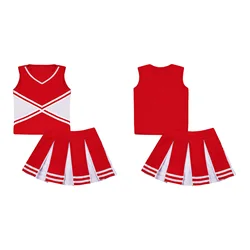 #6-16 Girls Cheerleading Dance Clothes Set Sleeveless V Neck Top with Elastic Waistband Pleated Skirt Stage Performance Costume