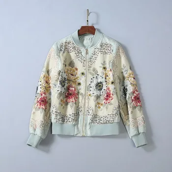 

Long Sleeved Stand Collar Luxury Crystal Beaded Jacket 2019 Autumn Winter Jacket New Women Embroidery Print Slim Coat Casual