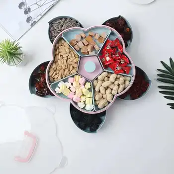 

Creative Flower Petal Fruit Plate Candy Storage Box 10 Grids Nuts Snack Tray Rotating Flowers Food Gift Box for Party Wedding
