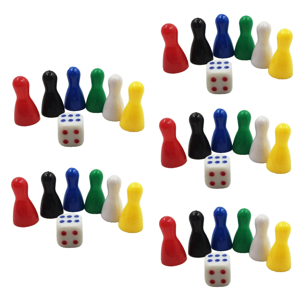 6 Sets Colorful Pieces Pawn Chess Plastic Pieces Dice Set for Board Card Games 6 Sets Colorful Pieces Pawn Chess Plastic Pieces Dice Set for Board Card Games