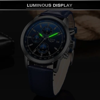 

2019 LIGE New Fashion Men Watches Analog Quartz Wristwatches 30M Waterproof Chronograph Sports Date Leather Watches Montre Homme
