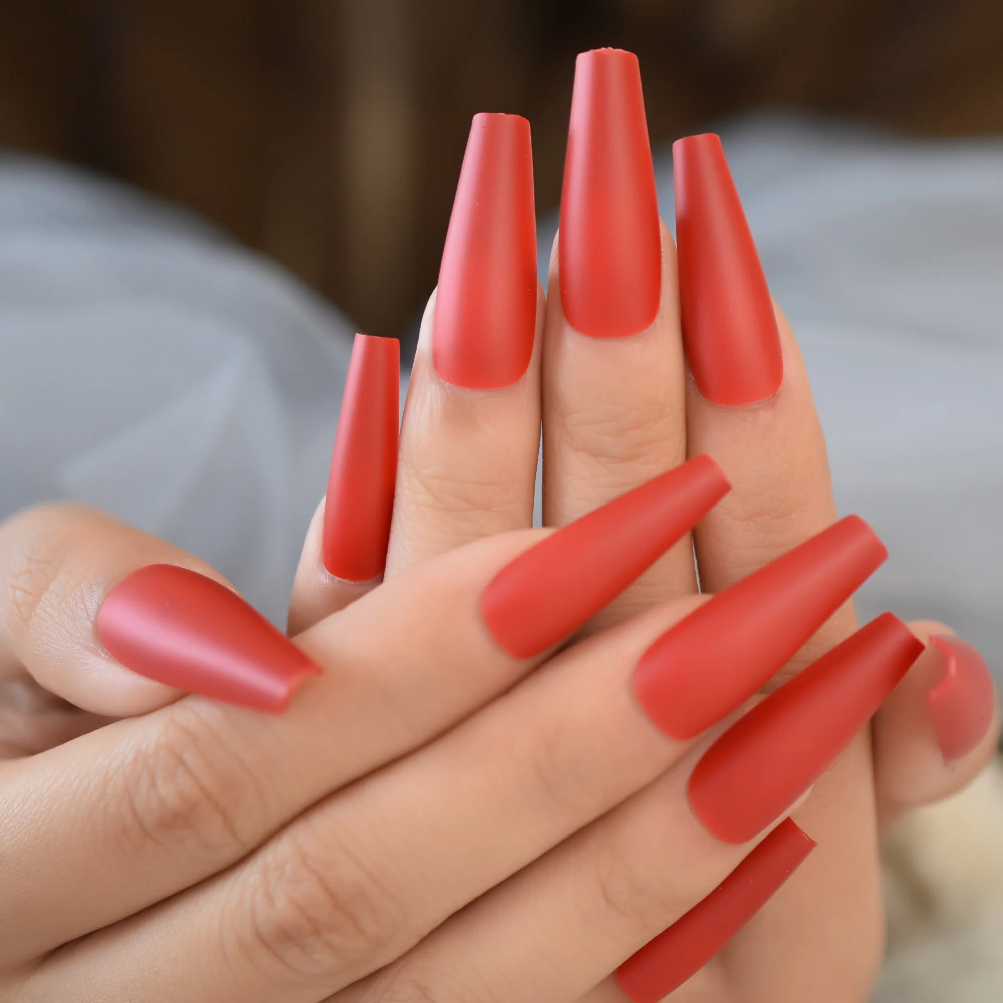 24 Long Matt Color False Nails Press Ons Coffin Ballerina French Artificial Nails Sexy Red Nail Art With Sticky Tabs False Nails Aliexpress