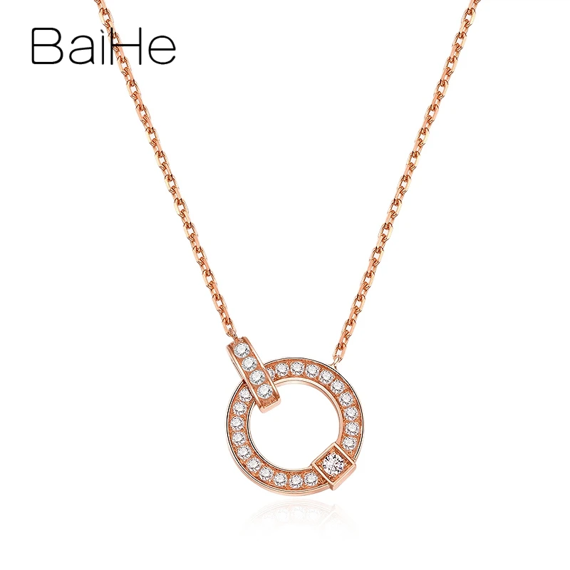 BAIHE Solid 18K розовое золото Сертифицированный H/SI 0.19ct натуральные бриллианты свадебные женские модные ювелирные изделия Подарочные ожерелья - Цвет камня: Rose Gold 0.19ct