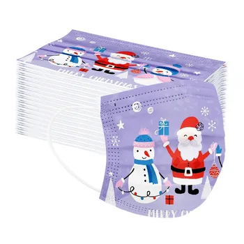 

50pc Children Christmas Disposable Masks Non-woven Face Masks 3 Layer Ply Filter Anti Dust Breathable Soft Mouth Mask In Stock
