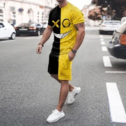 Kimi – ensemble 2 pièces pour homme, imprimé Smiley 3D, décontracté, tenue courte, t shirt + Short, survêtement, été 