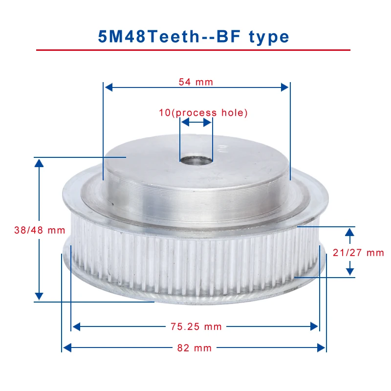 Timing Pulley 5M48 Teeth BF type teeth pitch 5 mm process hole diameter