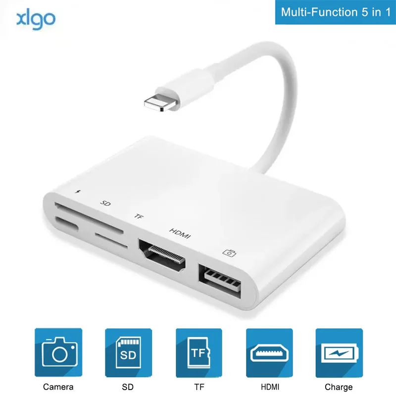 Адаптер Lightning/HDMI USB SD/TF кардридер цифровой AV TV 1080P OTG Кабельный концентратор для iPhone