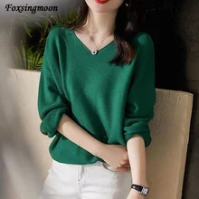 

Spring And Autumn Women's Sweater V-neck Long Sleeve Thin Knitted Base Sweater Cardigan Korean Simple Loose Sweater