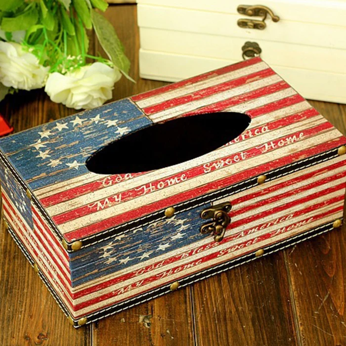 Ретро Американский Флаг узор домашний Автомобиль кожаная коробка ткани PU чехол бумажный контейнер салфетка бумажное полотенце хогард