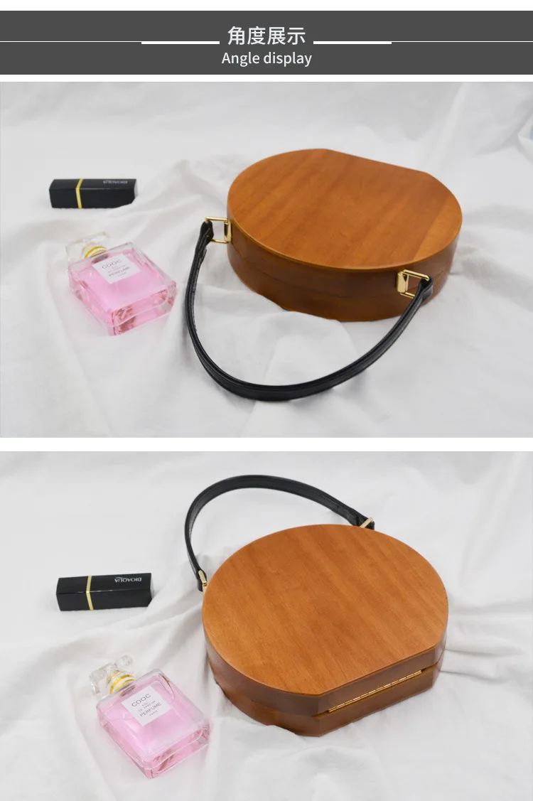 Шикарная круговая деревянная женская сумка из искусственной кожи с ручками, модная сумка-мессенджер, сумка через плечо, женская сумка на плечо с металлической цепочкой, сумочка