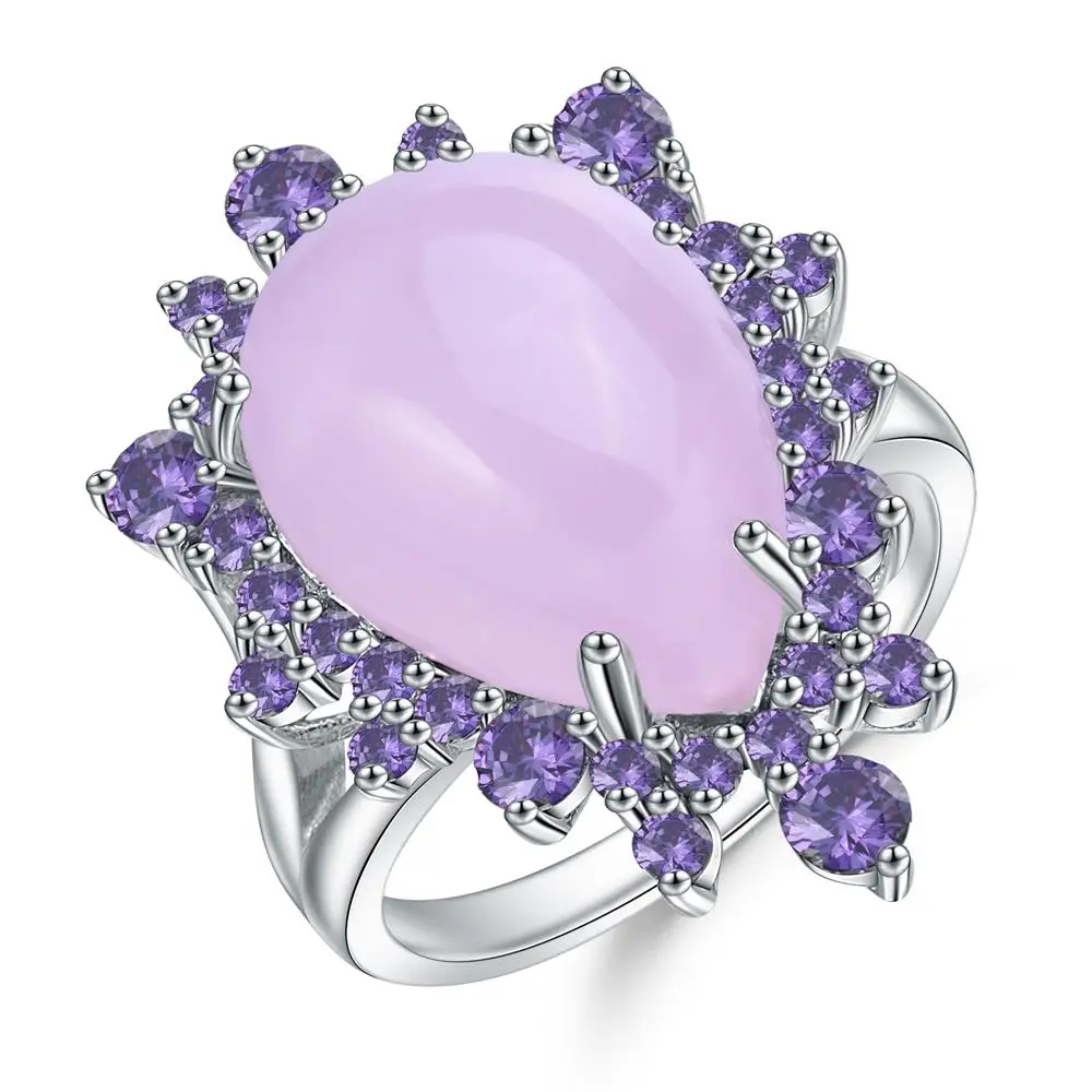 GEM'S BALLET Natural Pink Chalcedony Gemstone Ring 925 Sterling Silver Vintage Elegant Cocktail Rings for Women Fine Jewelry images - 6
