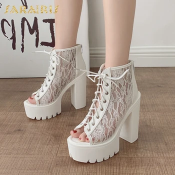 

Sarairis 2020 Hot Sale Thick High Heels Comfortable Shoes Woman Sandals Platform Shoelace Concise Summer Sandals Women Shoes