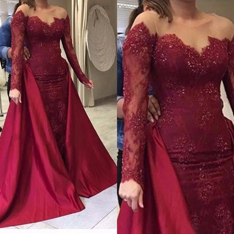 Lange Mouwen Moeder van de Bruid Jurken voor Bruiloften 2019 vestido de madrinha Lace Bourgondië Avond Prom Peetmoeder Jurken Lange Mouwen Moeder van de Bruid Jurken voor Bruiloften 2019 vestido de madrinha Lace Bourgondië Avond Prom Peetmoeder Jurken