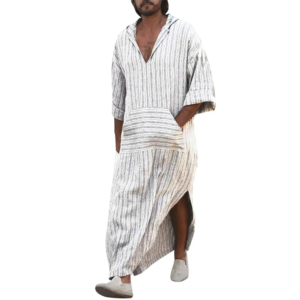 Халат Caftan d91106 мужской из хлопка и льна традиционная этническая одежда свободный