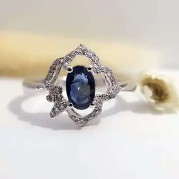 

18K Gold 0.535ct Natural Sapphire Women Ring with 0.130ct Diamond Setting 2016 New Fine Jewelry Wedding Band Engagement