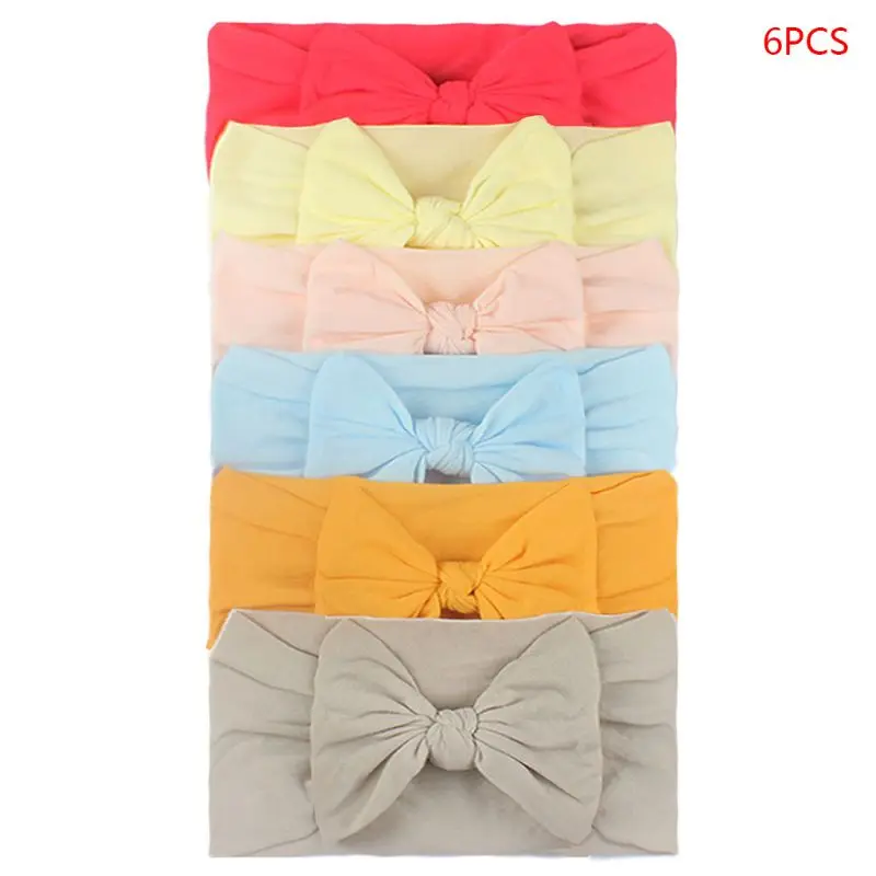 6Pcs/Set Baby Girls Lovely Bow Hairband Elastic Wide Headband Stretch Knot Bandanas Turban Headdress Clothing Accessory Silicone Anti-lost Chain Strap Adjustable  Baby Accessories