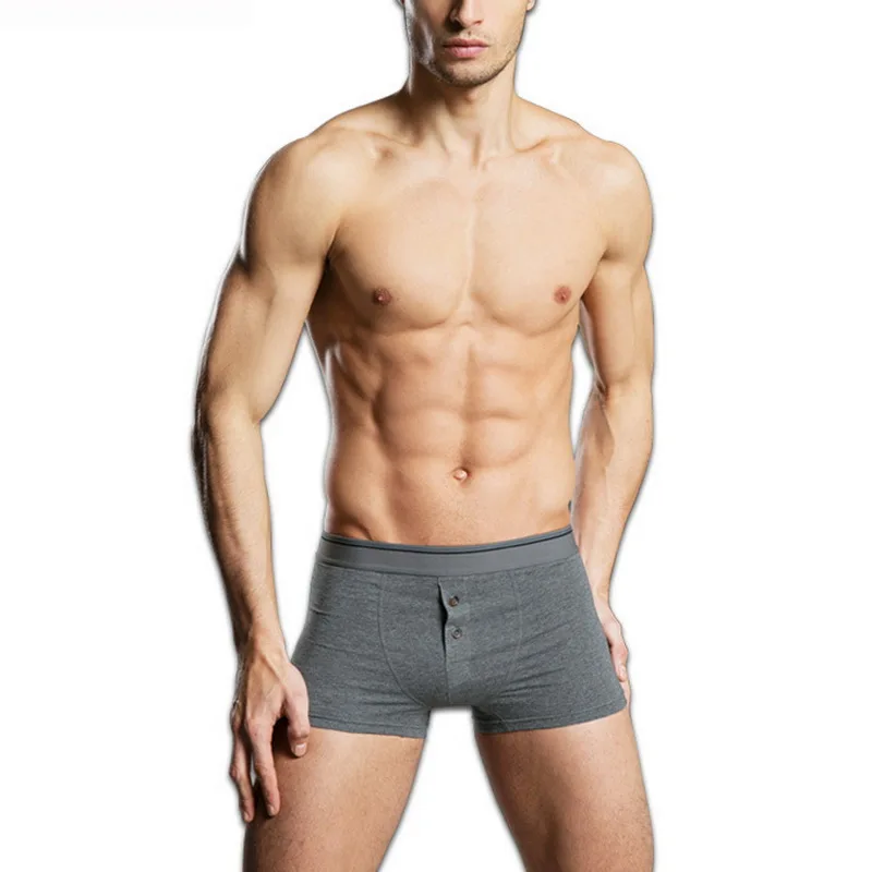 3 Pcs/lot Man Underwear Fashion Button Boxers Male Panties Solid Men