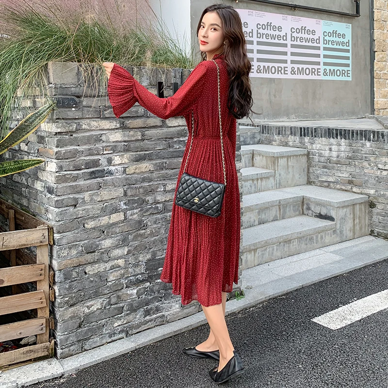 Женское шифоновое платье винтажное повседневное плиссированное трапеция в