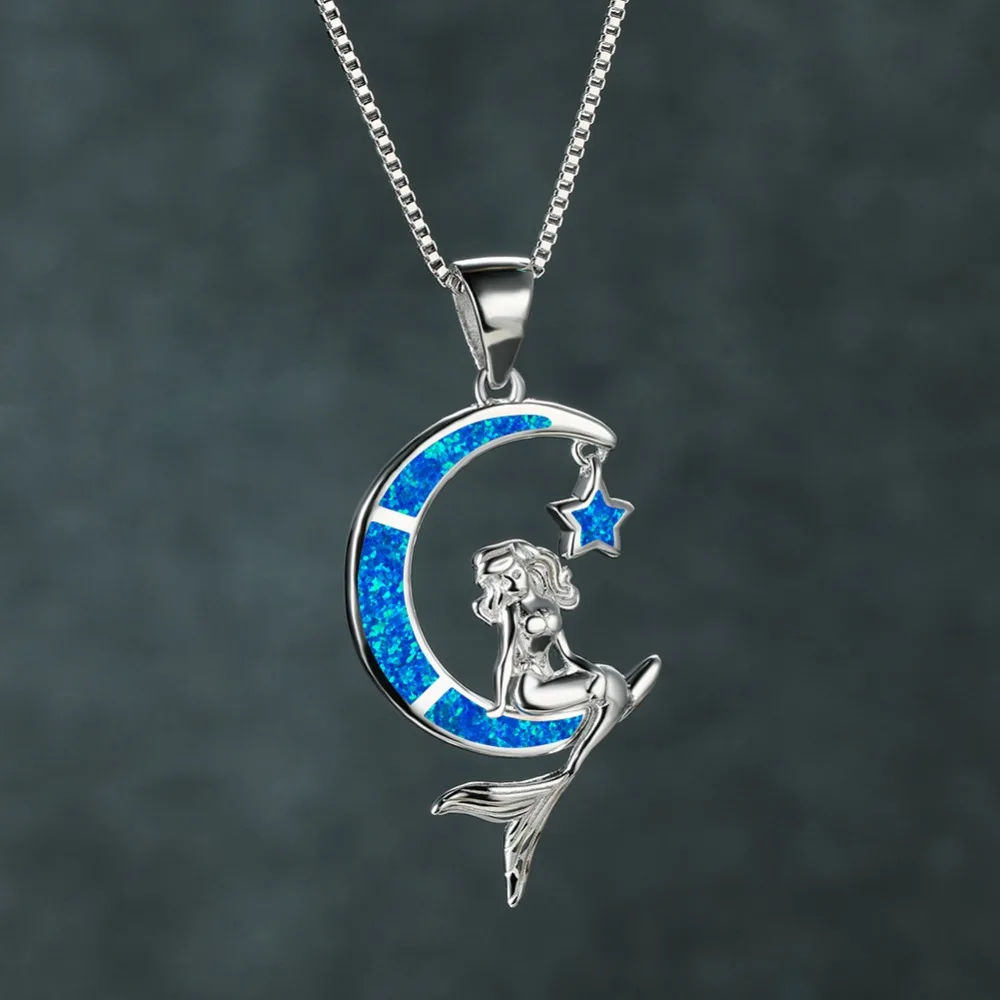 New Blue Fire Opal Mermaid On Moon 