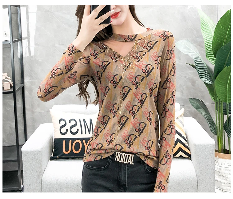 Корейские леопардовые женские топы, рубашка с длинным рукавом, Женская Осенняя тонкая сетчатая Женская одежда, Нестандартная рубашка для женщин 7556 50