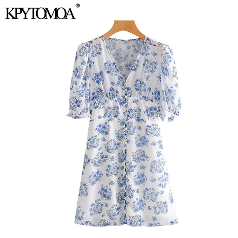 KPYTOMOA Women 2020 Chic Fashion Floral Print Button-up Mini Dress Vintage Short Sleeve With Lining Female Dresses Vestidos KPYTOMOA Women 2020 Chic Fashion Floral Print Button-up Mini Dress Vintage Short Sleeve With Lining Female Dresses Vestidos
