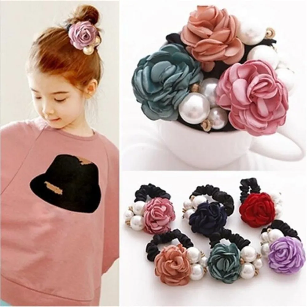Korean Version Artificial Elegant Pearl Flower Accessories Women Fashion Elastic Hair Ropes Haaraccessoires |