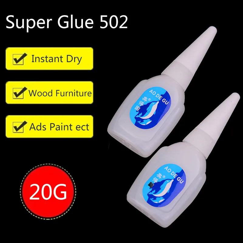 20g 502 Instant Quick-drying Cyanoacrylate Adhesive Strong Bond Leather Rubber Metal Glass Office Supplies 502 Super Liquid Glue