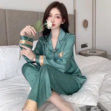 Luxury Ice Silk Ladies Pajamas Two-piece Set, Lapel Fashion Design Pajamas for Women, High Quality and Comfortable Home Wear