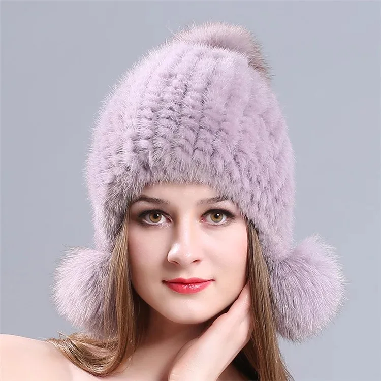 Pink Горячая Распродажа натуральный Лисий мех шапка женская шапка толстый мех шапка зимняя теплая шапка женская мода для женщин шапка с зимне наушники шапка - Цвет: Pink