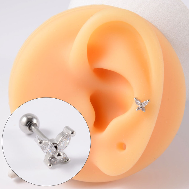 Surgical Steel CZ Cute Butterfly Ear Studs Cartilage Helix Lobe Conch Piercing Earring For Girls Gift Body Piercing Jewelry