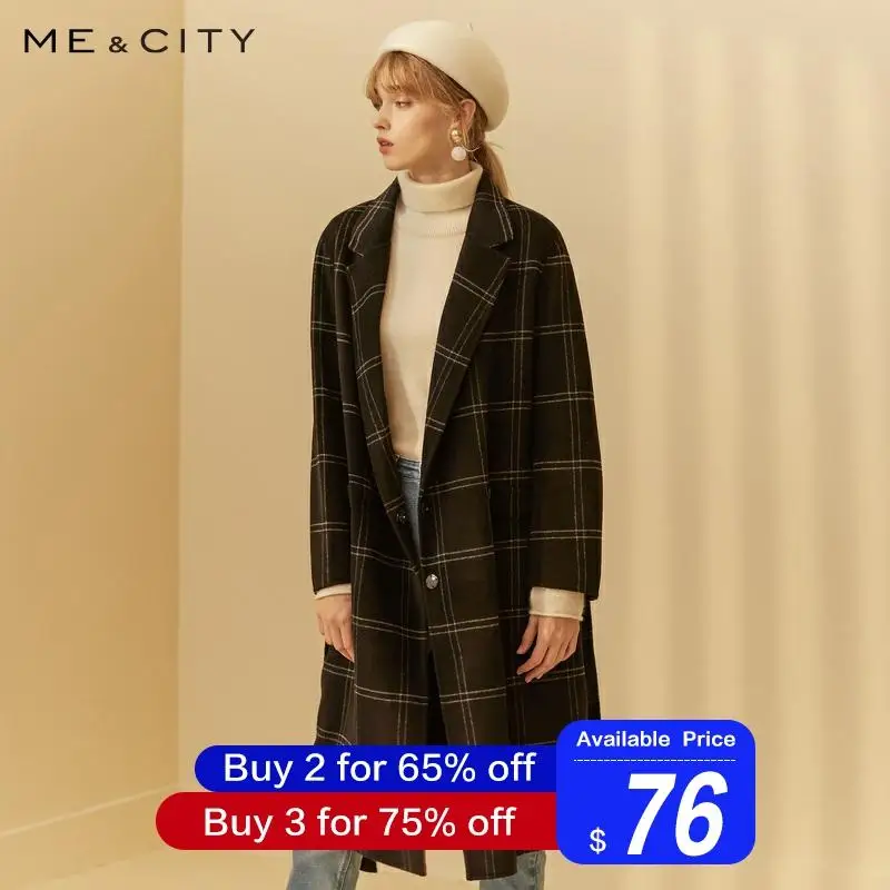 Me& city, Женское шерстяное пальто, верхняя одежда, зимняя одежда, офисное Женское пальто в клетку, Модное теплое тонкое элегантное пальто