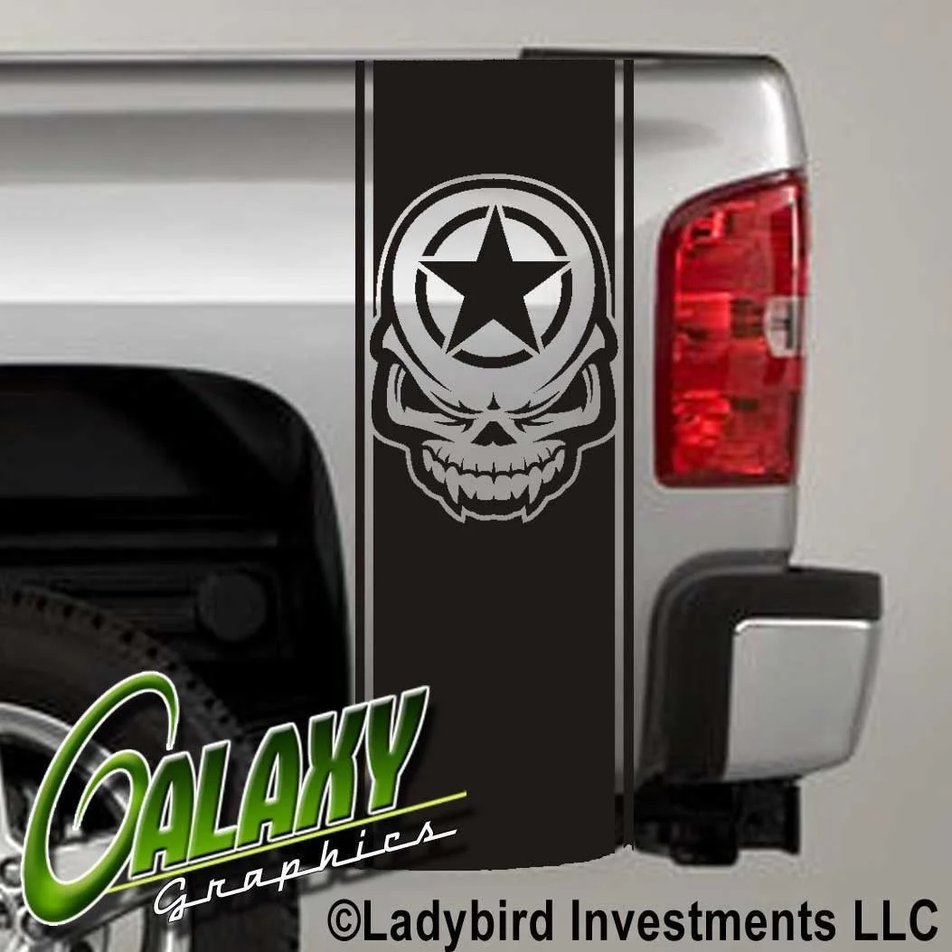 

For Universal 1Set/2Pcs Army Star Skull Military Decal (#2) Truck Bed Stripes x2 - Ram Chevy Ford