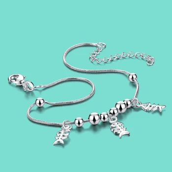 

925 sterling silver anklets for woman creative Fishbone pendant Solid silver foot chain 28cm lady popular body jewelry best gift