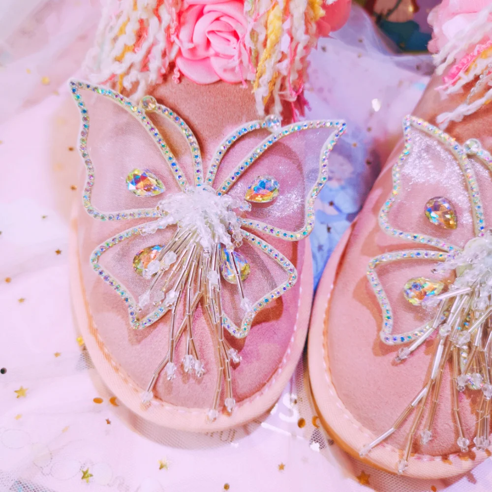 Милые розовые замшевые зимние сапоги; женские Сияющие кристаллы; зимние сапоги до середины икры; коллекция года; модная теплая зимняя обувь с Плюшевым Мехом; женская обувь; botas mujer
