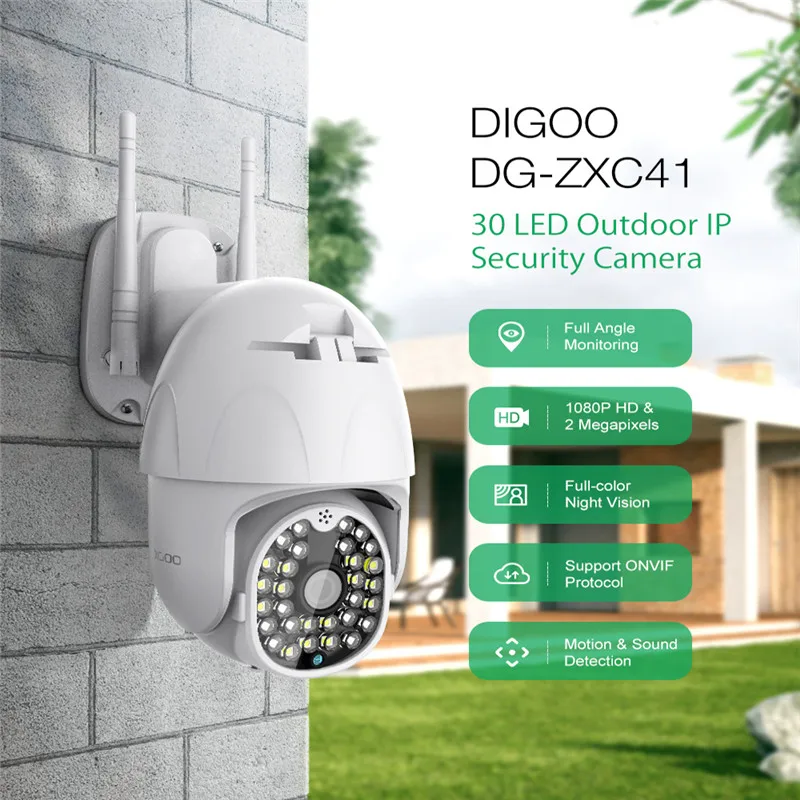  DIGOO DG-ZXC41 2MP 1080P PTZ Smart Speed Dome Camera 30 LEDS IR Full-color Night Vision Outdoor Sec - 4000392762416