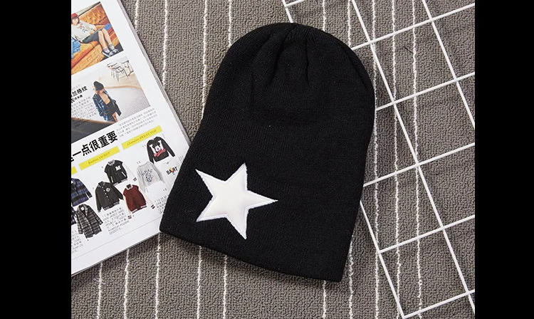 Новые мужские пятизвездочные вязанные шапочки Skullies Bea Женская шерстяная шапка "хип-хоп" Кепка сохраняющая тепло дешевая однотонная хижина горра