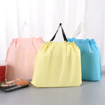 

50pcs Thick Plastic Bags with Handles Colorful solid color Fast Food Bento Packaging Bag Clothing Boutique Store Shopping Bag
