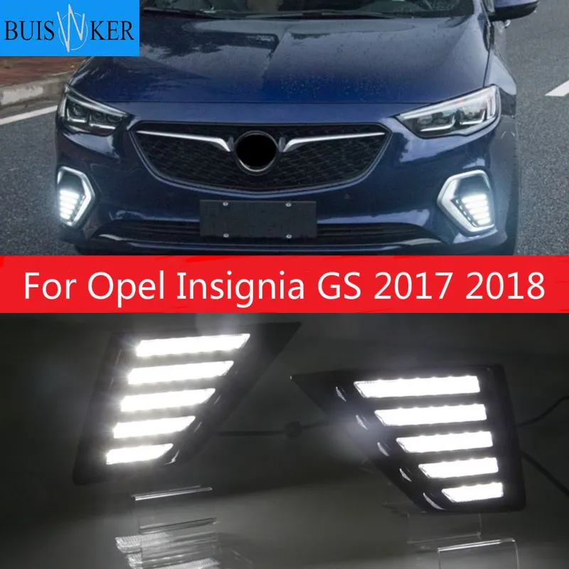 

2 шт течет отложным воротником желтый сигнал Функция 12В дневные ходовые огни лампы светодиодный дневной светильник для Opel Insignia GS 2017 2018