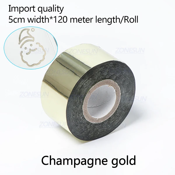 Champagne Gold ZONESUN 5 см рулонов золото серебро Горячая фольга тиснение бумаги ремесло бумага имитация медной фольги бумага для термопресса машина передачи - Цвет: Champagne Gold