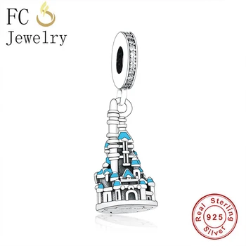 

FC Jewelry Fit Original Brand Charm Bracelet 100% 925 Silver HongKong Castle Mix Blue Enamel Bead For Making Women Berloque 2020