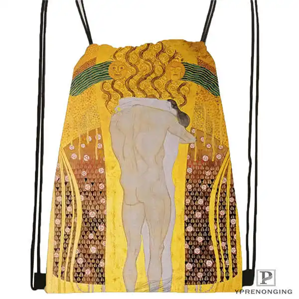 Drawstring Backpack Custom Gustav_Klimt@ 4 походная сумка на шнурке милый рюкзак для детей(черная спинка) 31x40 см#20180611-02-98 - Цвет: Drawstring Backpack