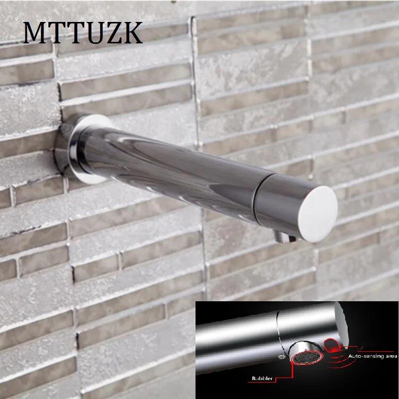 

MTTUZK Chrome Brass Wall DC6V Battery Power Integrated type Automatic Sensor Tap Bathroom Wash Basin Touchless infrared Faucet