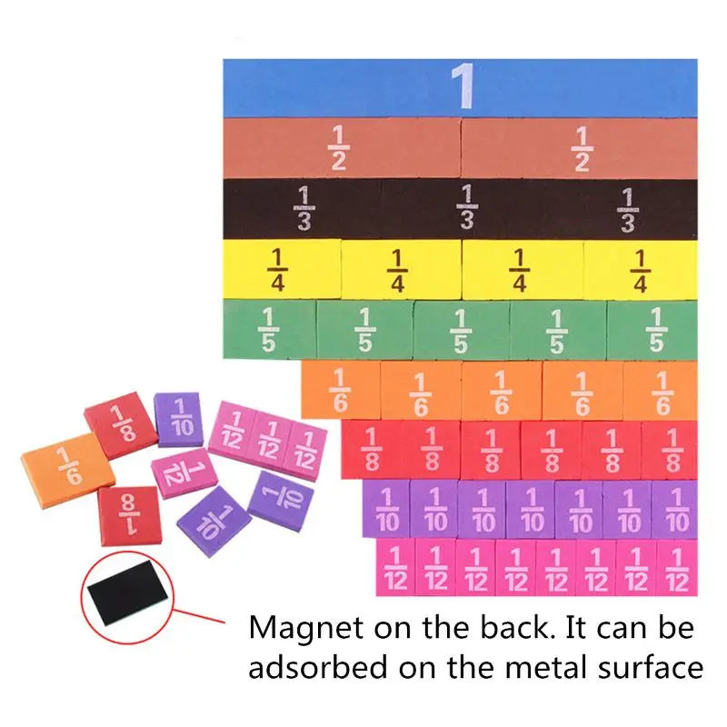 Magnetic Rainbow Fraction Tiles Math Toy Montessori Learning Educational Toys P31B