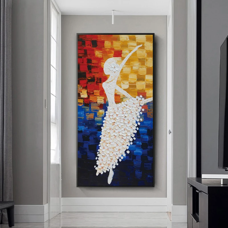 Modern Knife Oil Painting Abstract Dancing Girl Poster Flower Canvas Wall Pictures for Living Room Cuadros Home Decor | Дом и сад