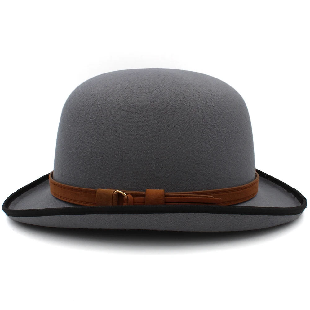 Men Women Oval Top Classical Wool Bowler Hat Roll Rim Derby Cap Sunhat Party Street Style Adjustable Size US 7 1/8-7 3/8 UK M-L blue fedora hat