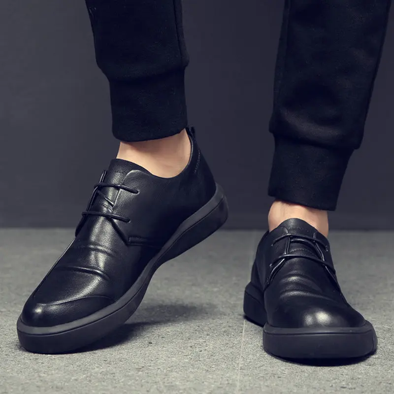 Male Genuine leather Shoes Adult NEW Men Sneakers Shoes Men Black Casual Shoes Fashion Leather Lace