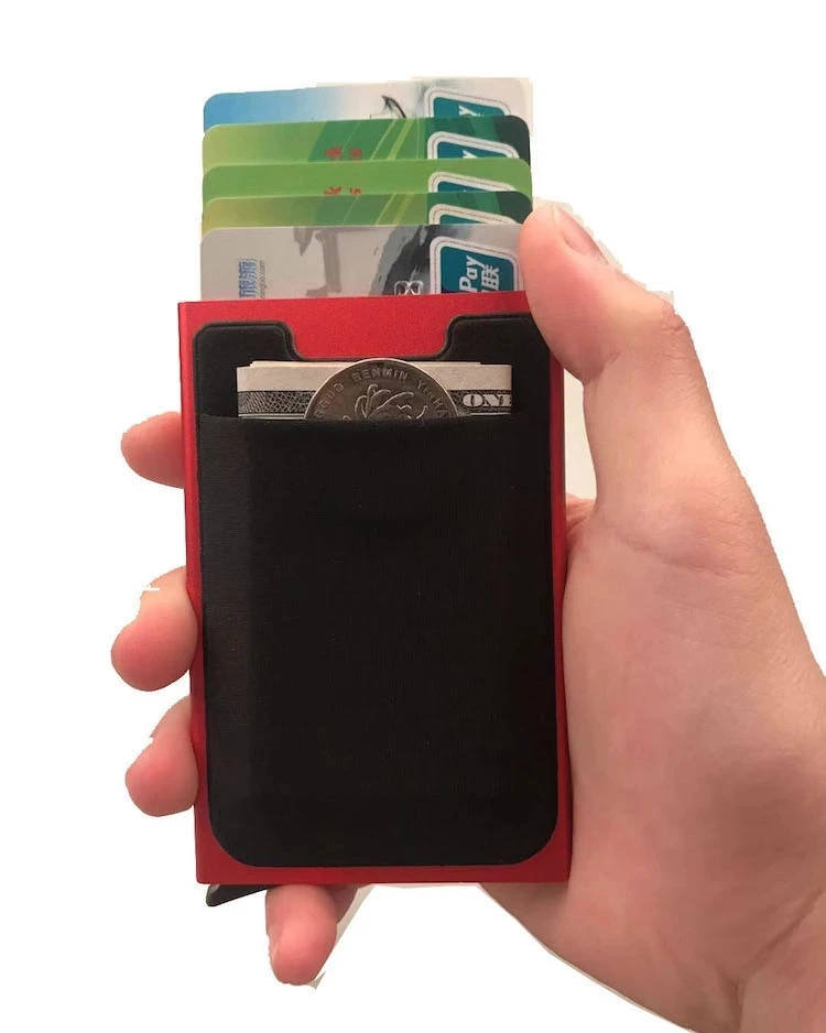 Алюминиевый кошелёк с эластичным задним карманом ID карты держатель Rfid Блокировка мини тонкий кошелек автоматический всплывающий чехол для кредитных карт