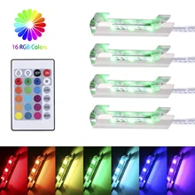 Набор из 4 светодиодов, светильник со стеклянными краями, 16 цветов и 4 режима, светильник ing RGB, напольный светильник ing для мебели, чехол для дисплея