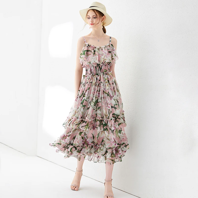 MIUXIMAO высокое качество новейшее осеннее повседневное пляжное платье Мода Лилия цветочный принт Eleghant Длинное нарядное платье для женщин Vestidos